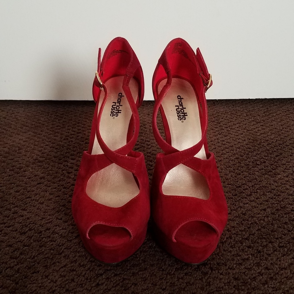 Red Strappy Charlotte Russe Platform Heels - EUC